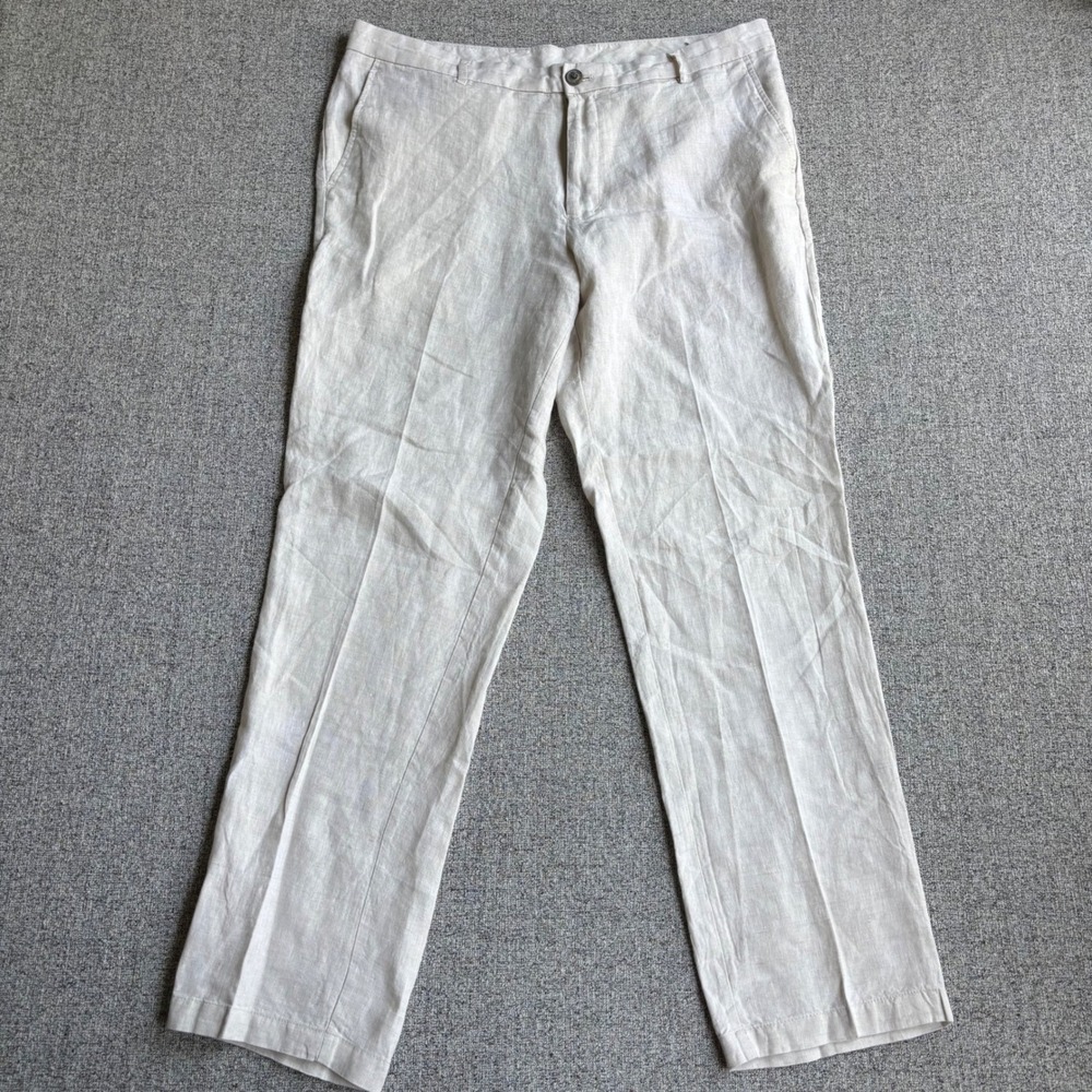 Tasso Elba Pants Mens 36x30 Beige 100% Linen Flat Front Beach Wedding Trousers
